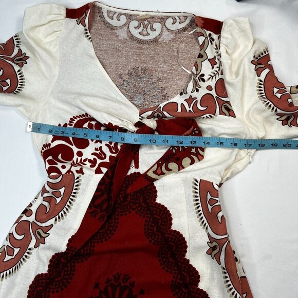 Marfinno Linen Medallion Maxi Dress Long Sleeve Cream Orange Medium - Picture 10 of 16